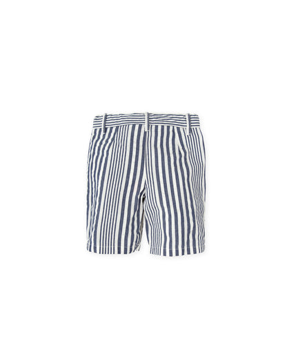 Boys' Navy Blue Cotton Bermuda Shorts with Striped Design