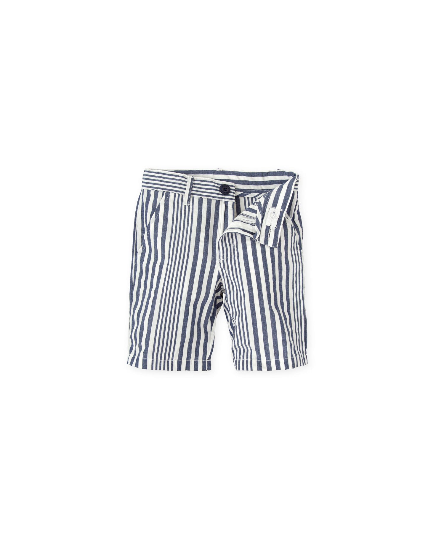 Boys' Navy Blue Cotton Bermuda Shorts with Striped Design