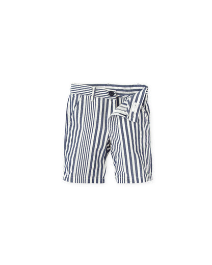 Boys' Navy Blue Cotton Bermuda Shorts with Striped Design