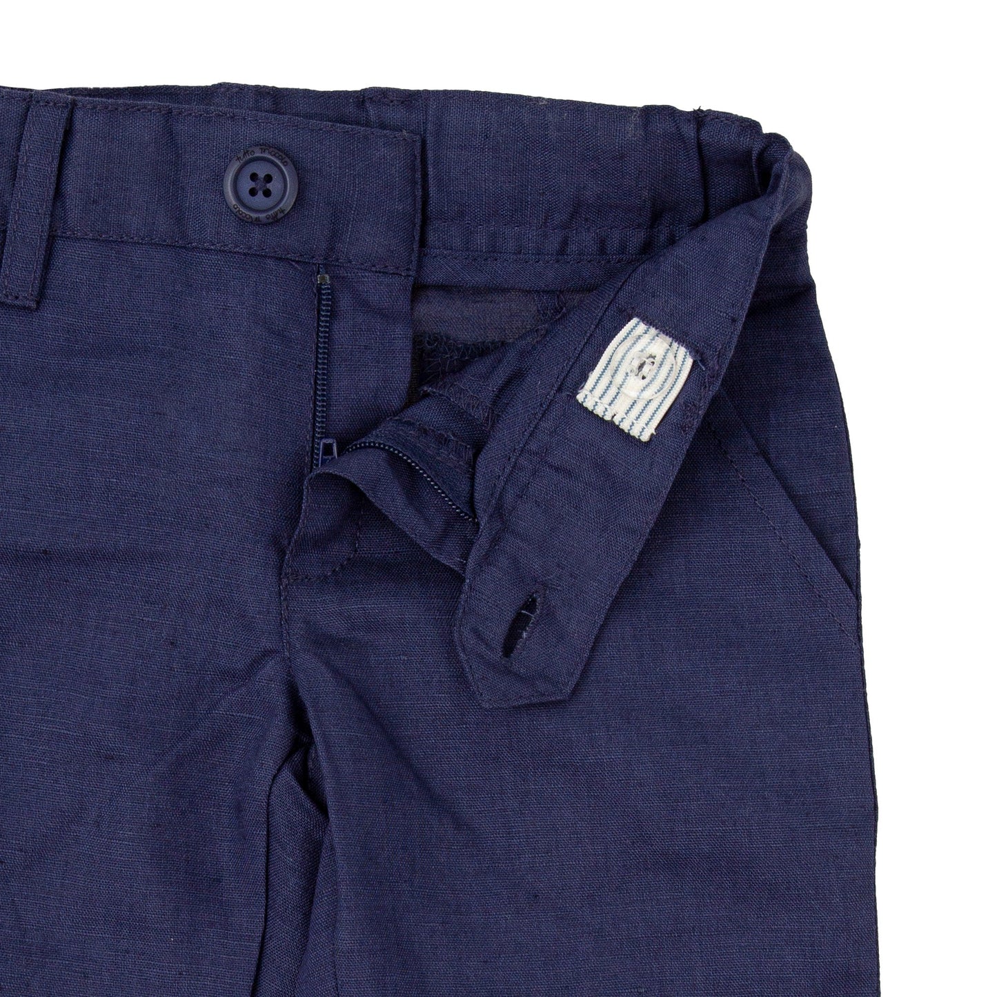 Classic Navy Blue Linen-Cotton Kids' Trousers with Adjustable Waist