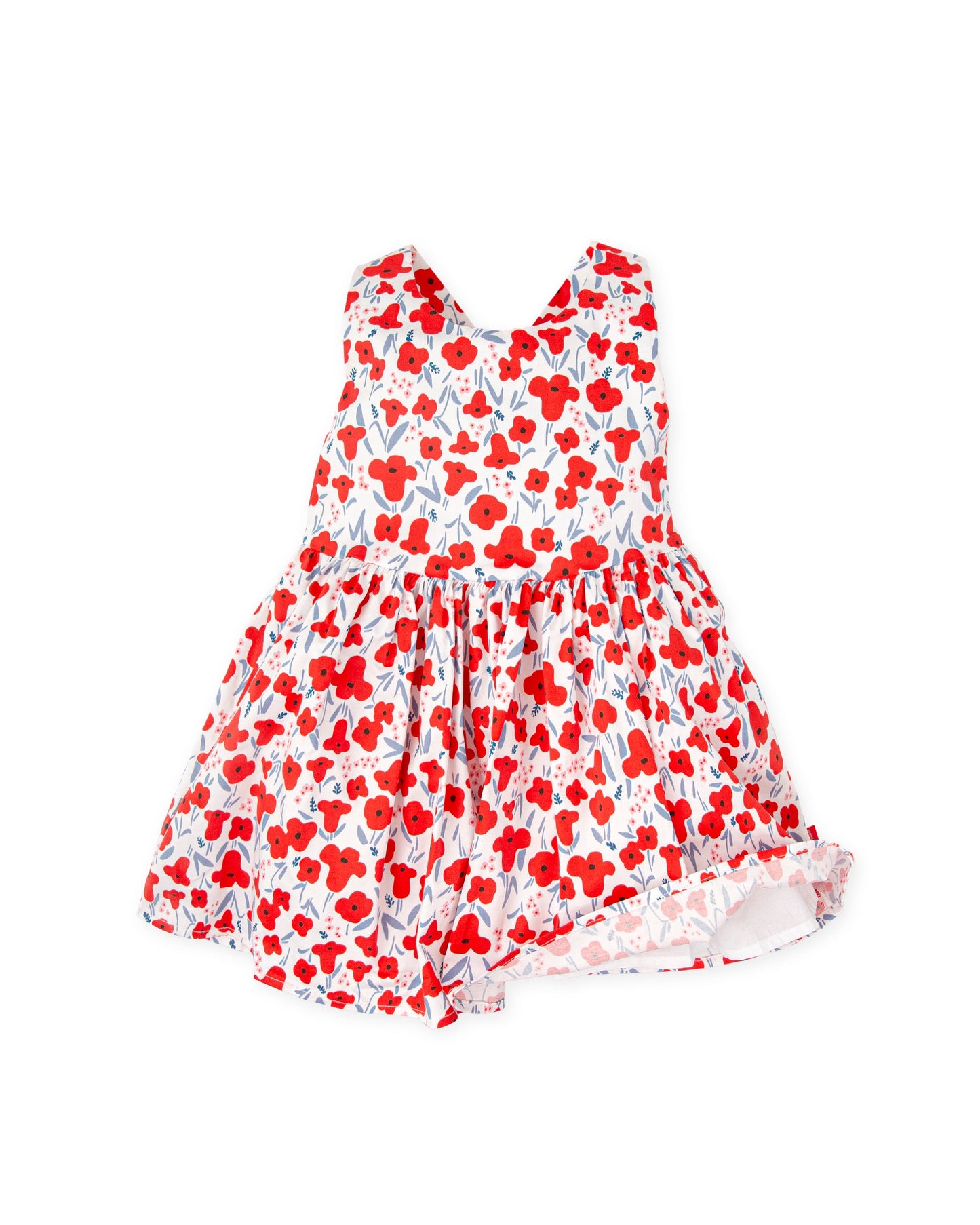 Charming Red Poppy Floral Dress for Girls with Cross-Back Straps