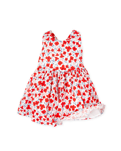 Charming Red Poppy Floral Dress for Girls with Cross-Back Straps