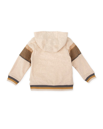 Kids' Sand Beige Fleece Hoodie with Modern Stripes