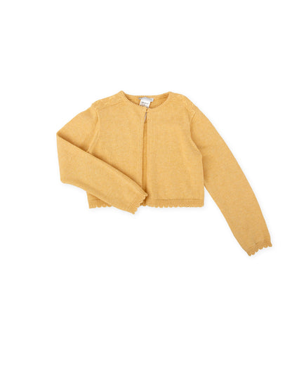 Mustard Yellow Scalloped Knit Cardigan for Kids - Soft & Stylish