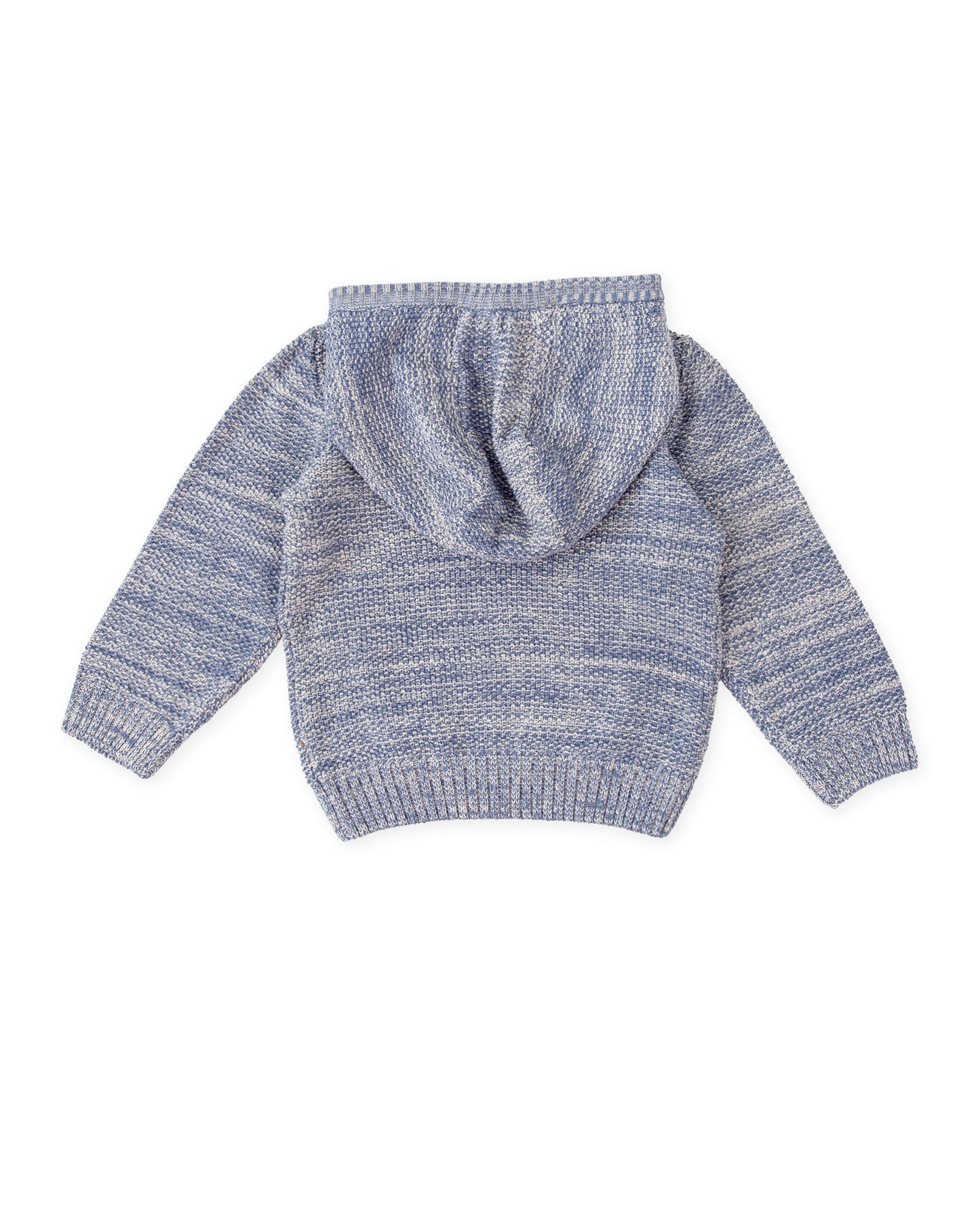 Kids' Cozy Blue Knit Hooded Sweater with Embroidered Detail