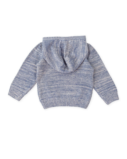 Kids' Cozy Blue Knit Hooded Sweater with Embroidered Detail