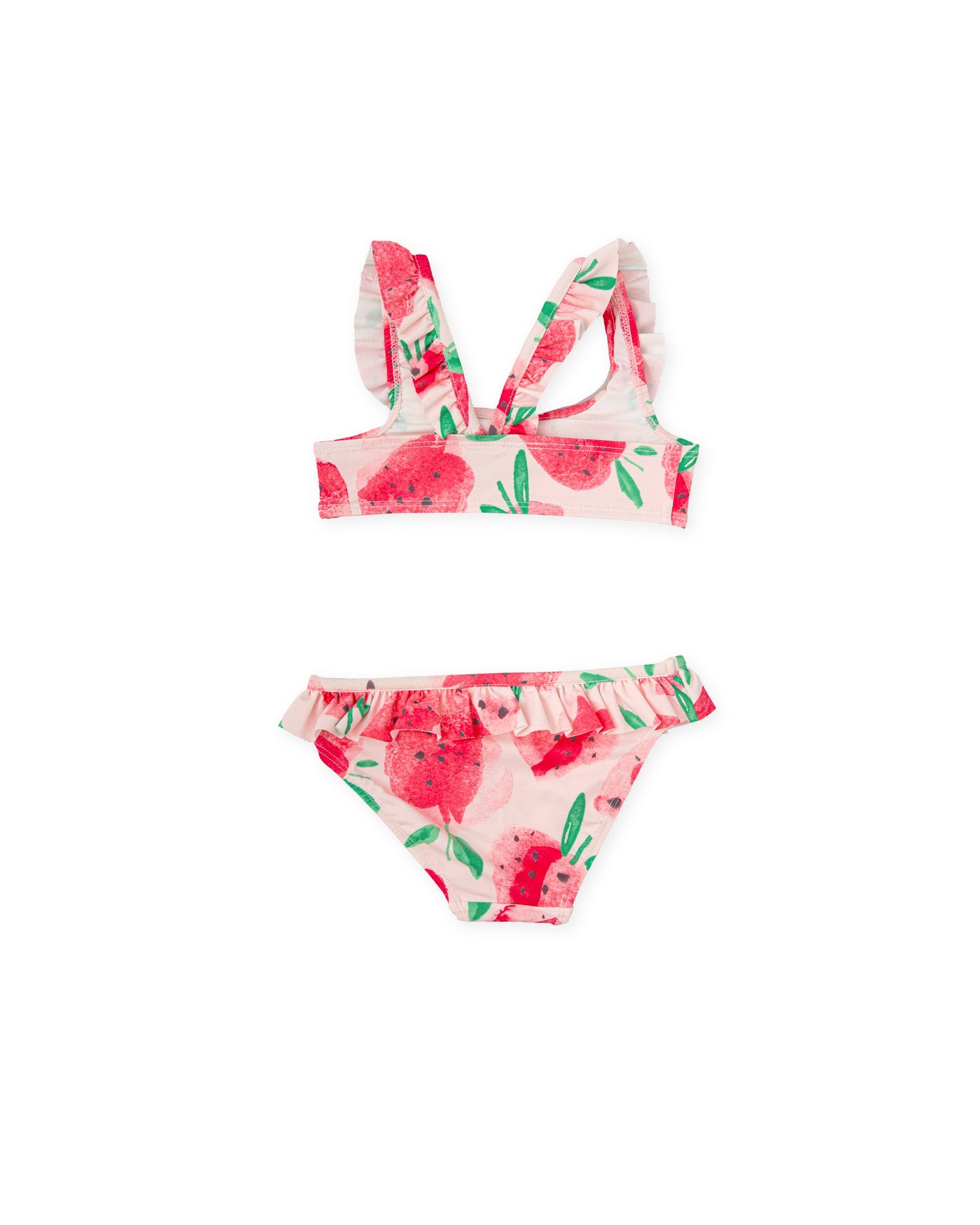 Girls' Strawberry Print Bikini with Frilly Straps & Ruffle Bottoms