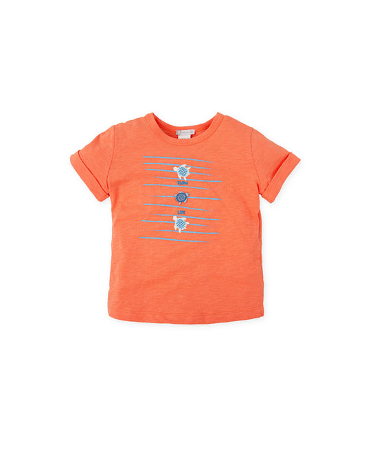 Kids' Coral T-Shirt with Turtle Graphic - 100% Cotton Comfort