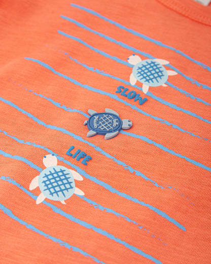 Kids' Coral T-Shirt with Turtle Graphic - 100% Cotton Comfort