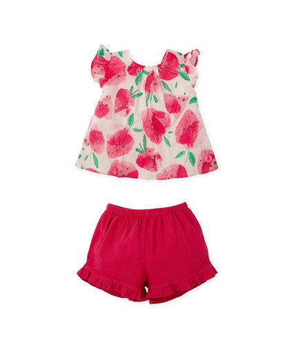 Charming Strawberry Print Cotton Set | Kids' Summer Outfit
