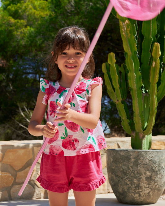 Charming Strawberry Print Cotton Set | Kids' Summer Outfit