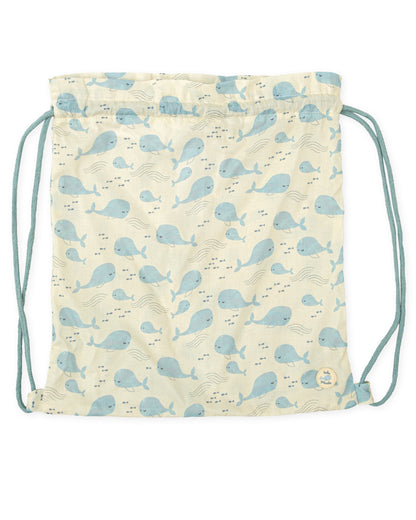 Yellow Cotton Whale Print Drawstring Beach Bag for Kids