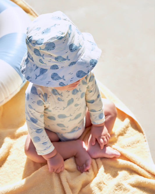 Whale Print Quick-Dry Baby Bucket Hat – Yellow, Beige & Blue