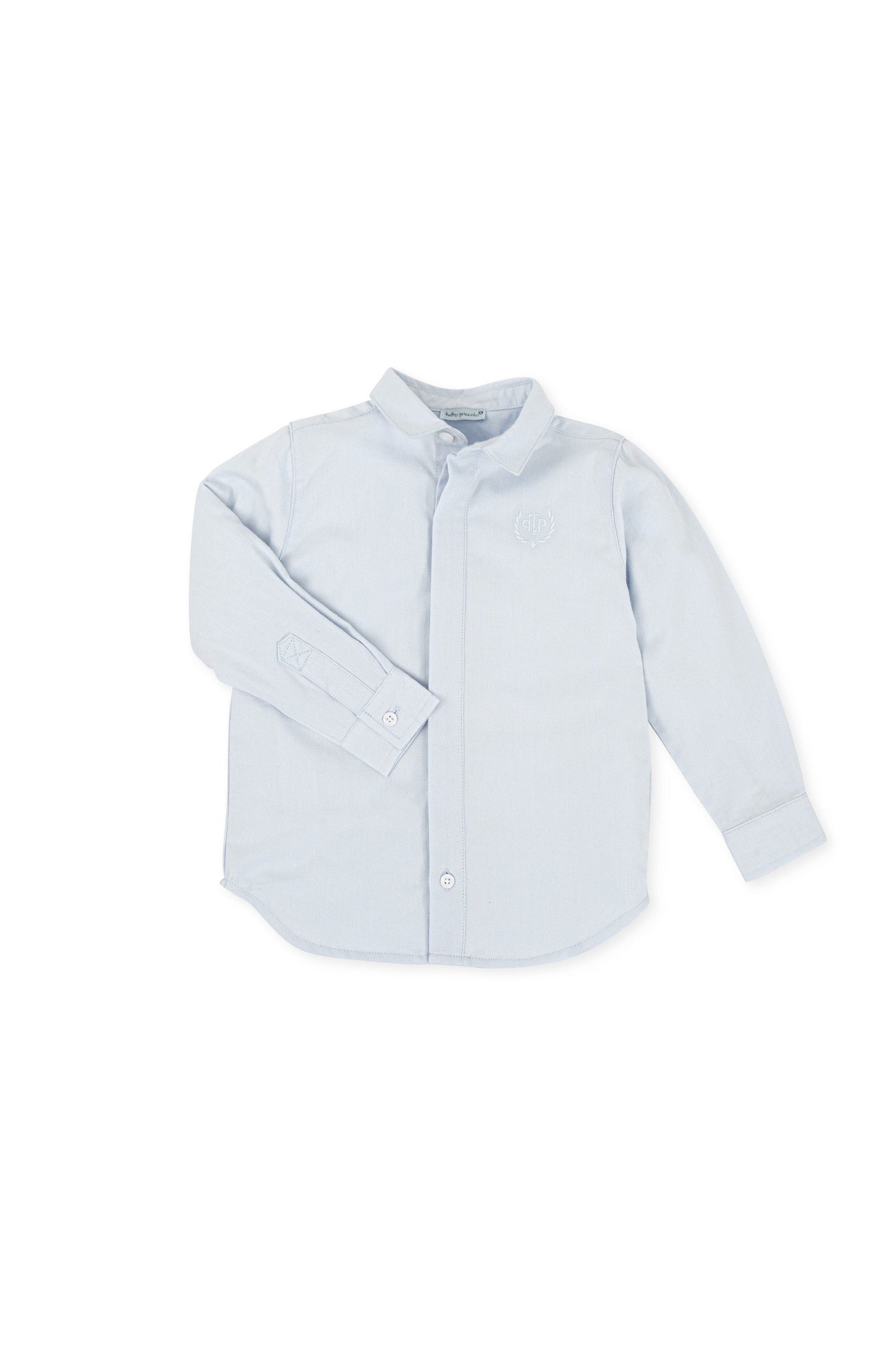 Sky Blue Cotton Viyela Shirt with Embroidered Logo for Kids