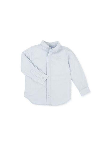 Sky Blue Cotton Viyela Shirt with Embroidered Logo for Kids