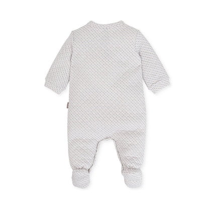 Cozy Taupe Quilted Baby Romper with Bear Embroidery