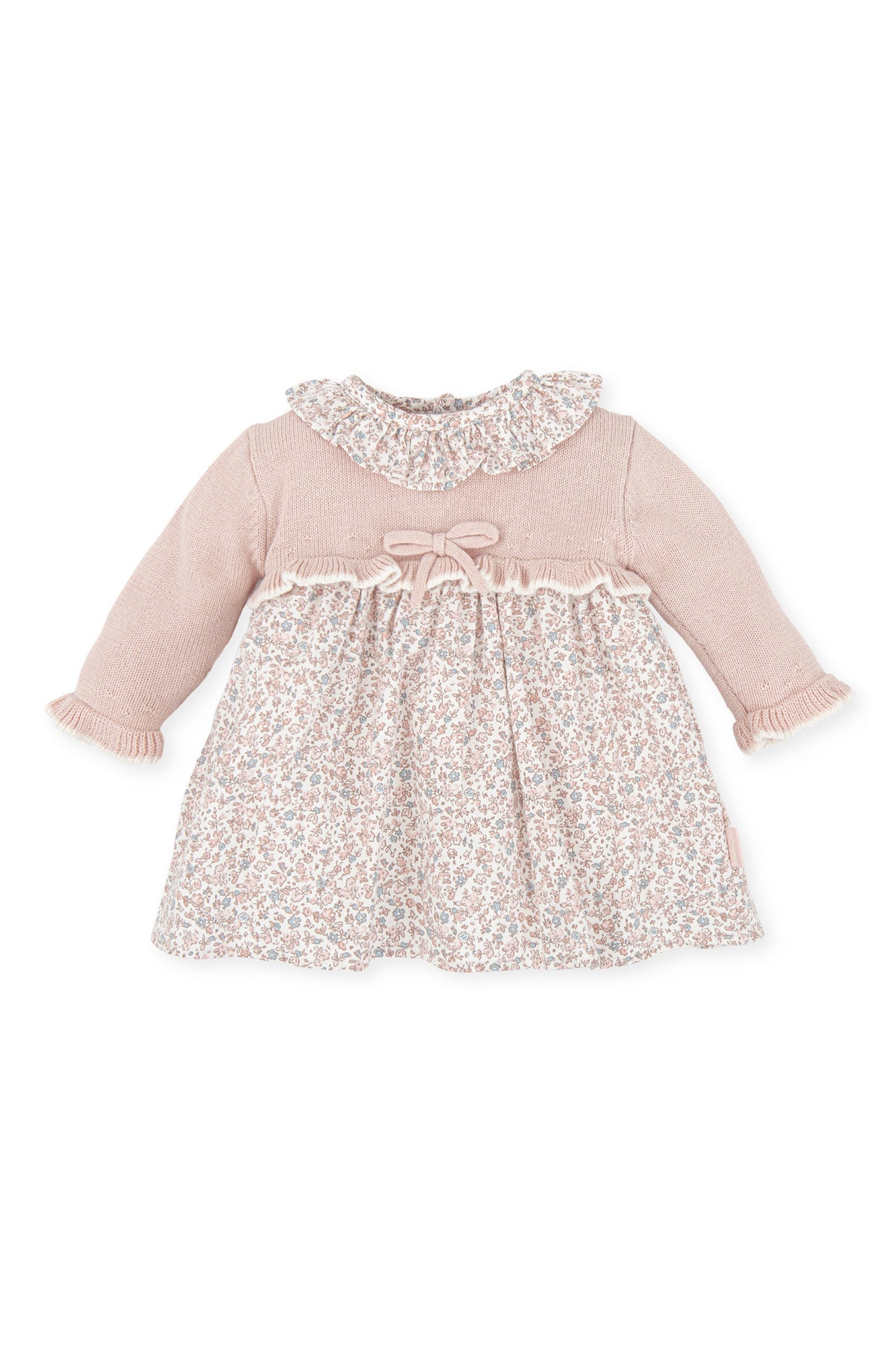 Charming Newborn Floral Dress with Knitted Pink Bodice