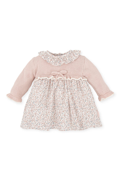 Charming Newborn Floral Dress with Knitted Pink Bodice