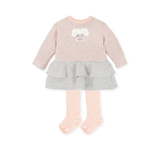 Newborn Striped Knit Dress & Soft Pink Tights Set