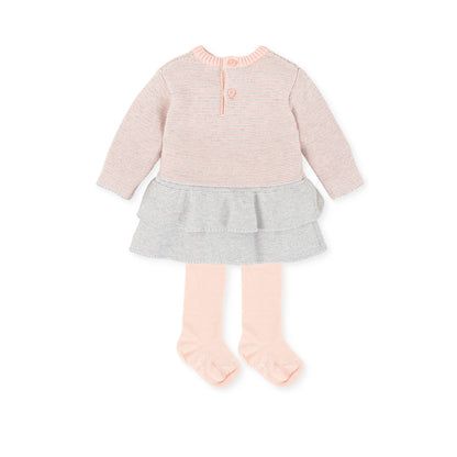 Newborn Striped Knit Dress & Soft Pink Tights Set
