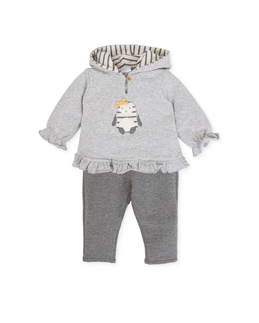 Cozy 2-Piece Gray Lounge Set with Penguin Applique