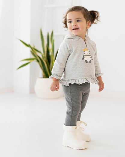 Cozy 2-Piece Gray Lounge Set with Penguin Applique