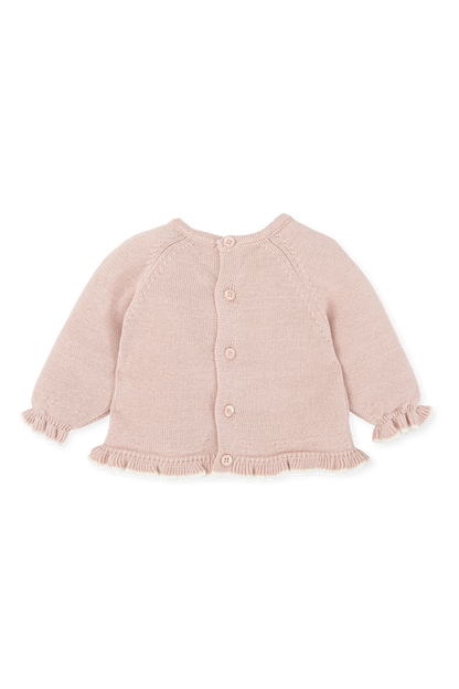 Charming Pink Newborn Knit Jumper with Braided Trim & Bow