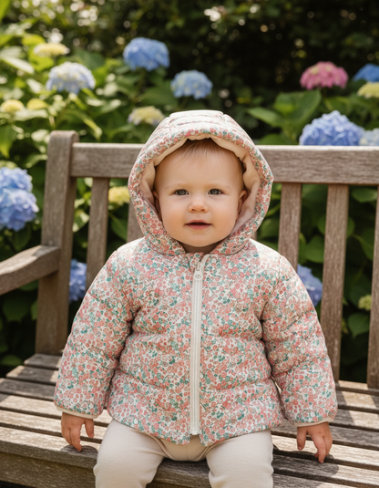 Cozy Newborn Floral Duffle Coat - Soft Polyester Warmth