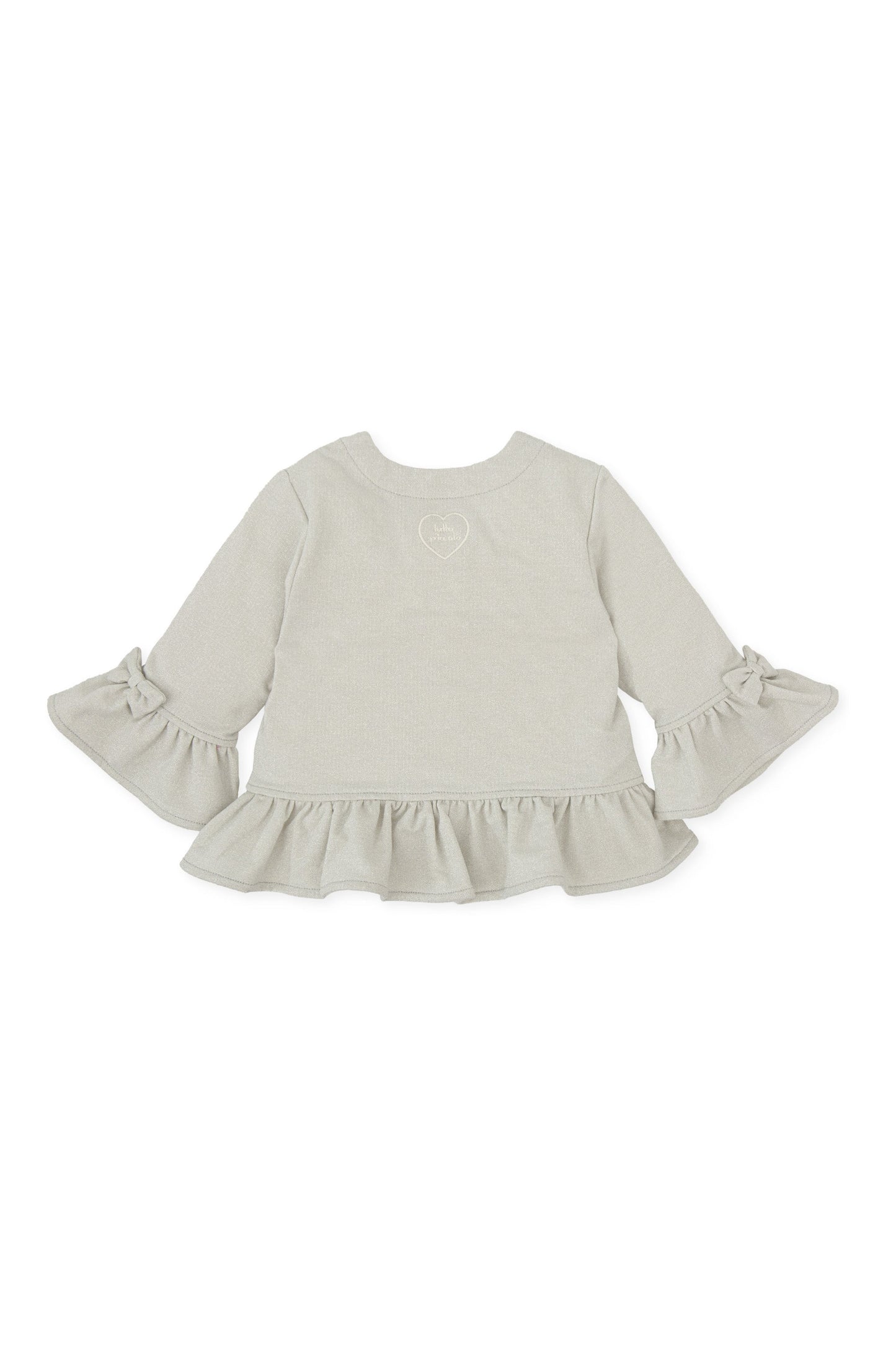 Elegant Ecru Metallic Sheen Jacket with Ruffle Details