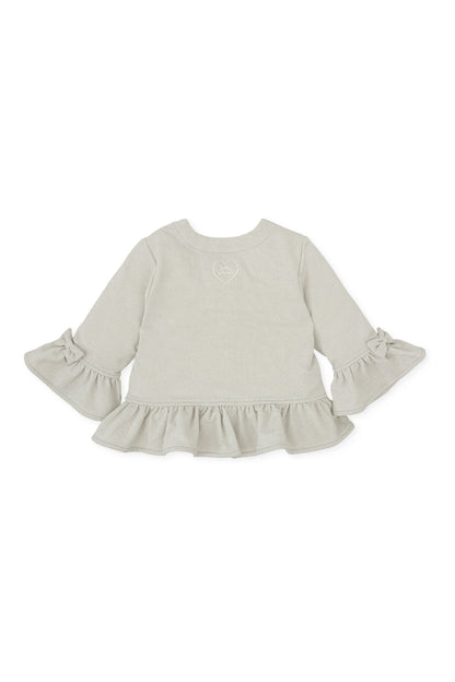 Elegant Ecru Metallic Sheen Jacket with Ruffle Details