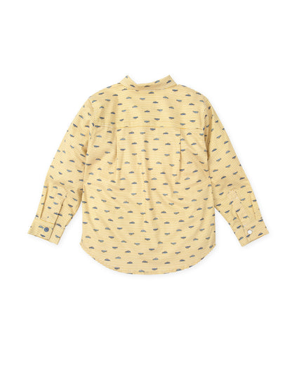Men's Mustard Oxford Shirt with Car Print - 100% Cotton