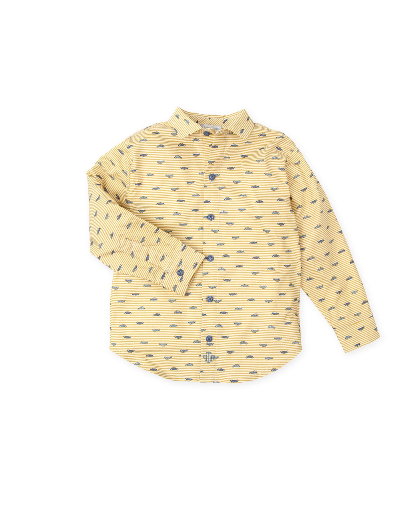 Men's Mustard Oxford Shirt with Car Print - 100% Cotton