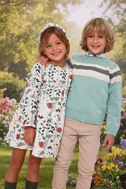 Sea Green Striped Cotton Shirt for Kids by Tutto Piccolo