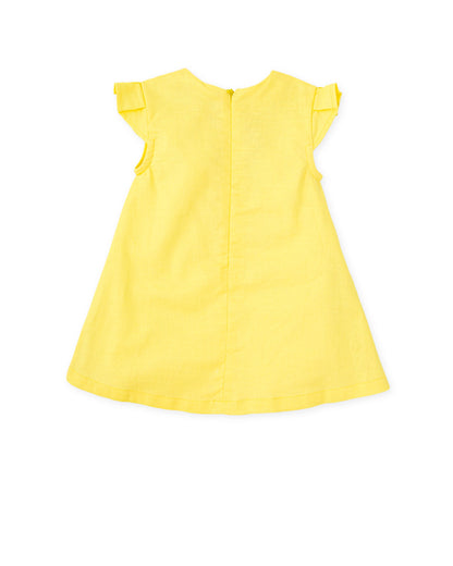 Chic Yellow Linen Dress with Floral Embroidery for Summer