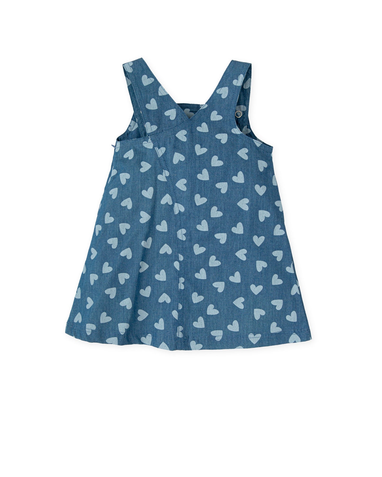 Indigo Chambray Dress with Heart Print & Floral Embroidery