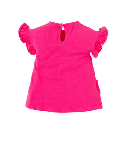 Vibrant Fuchsia Knit Dress with Floral Print & Button Closure