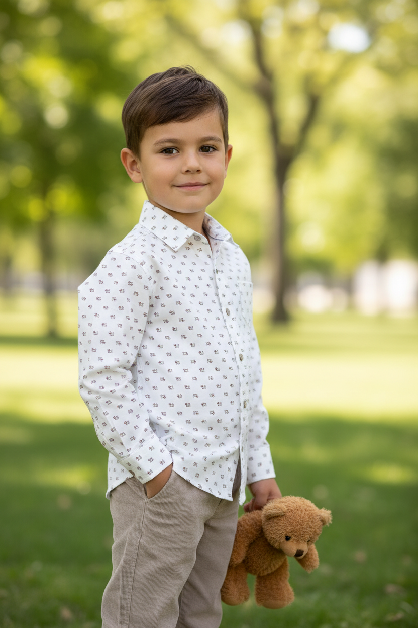 Tutto Piccolo Puppy Print Long Sleeve Viyella Shirt for Kids