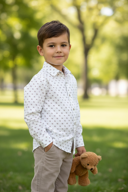 Tutto Piccolo Puppy Print Long Sleeve Viyella Shirt for Kids