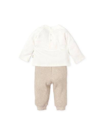 2-Piece Baby Outfit Set in White Cotton with Animal Design