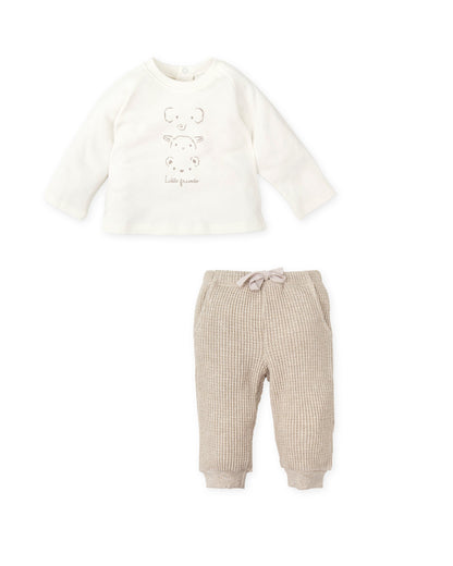 2-Piece Baby Outfit Set in White Cotton with Animal Design