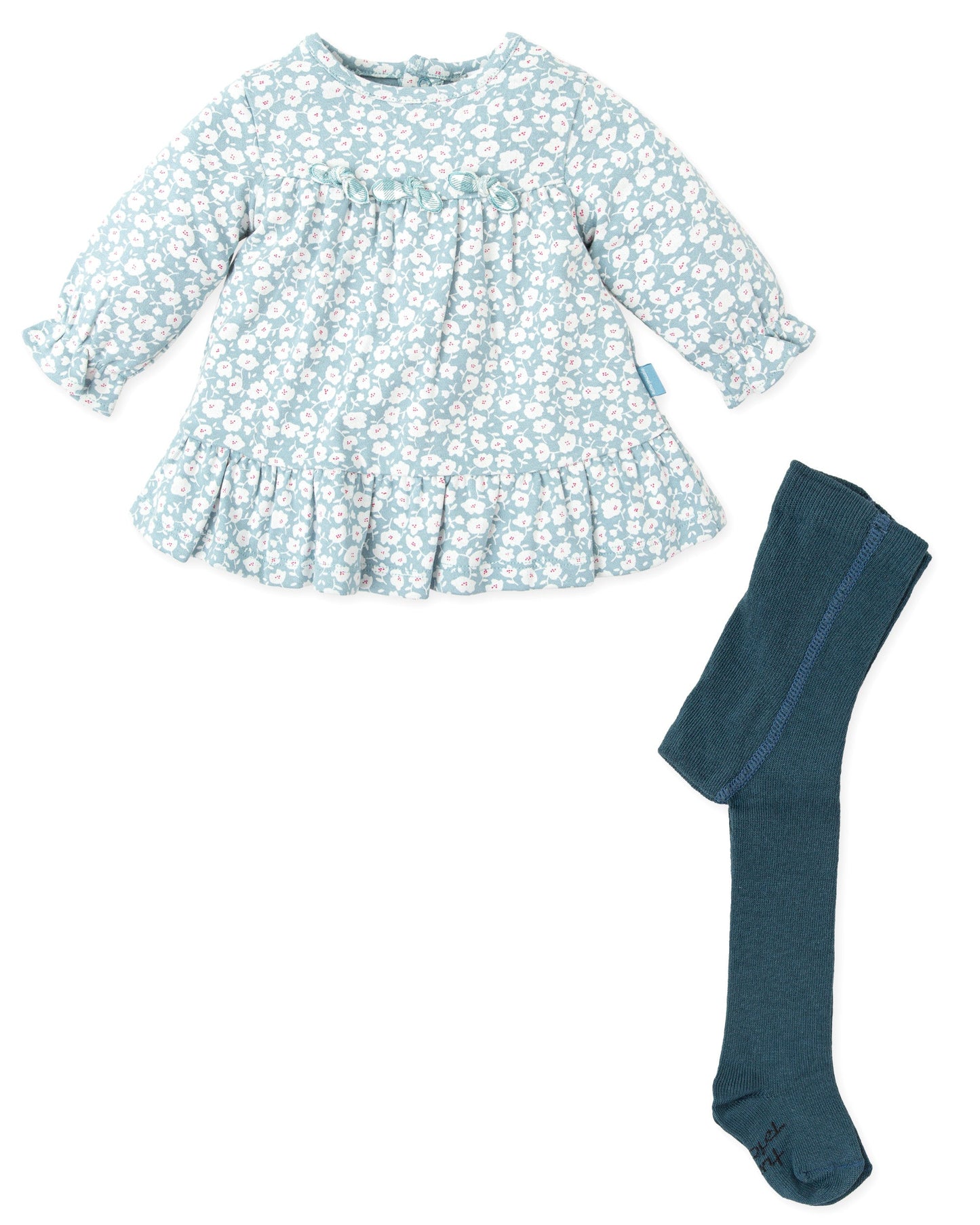 Charming Floral Green Dress with Coordinated Tights Set