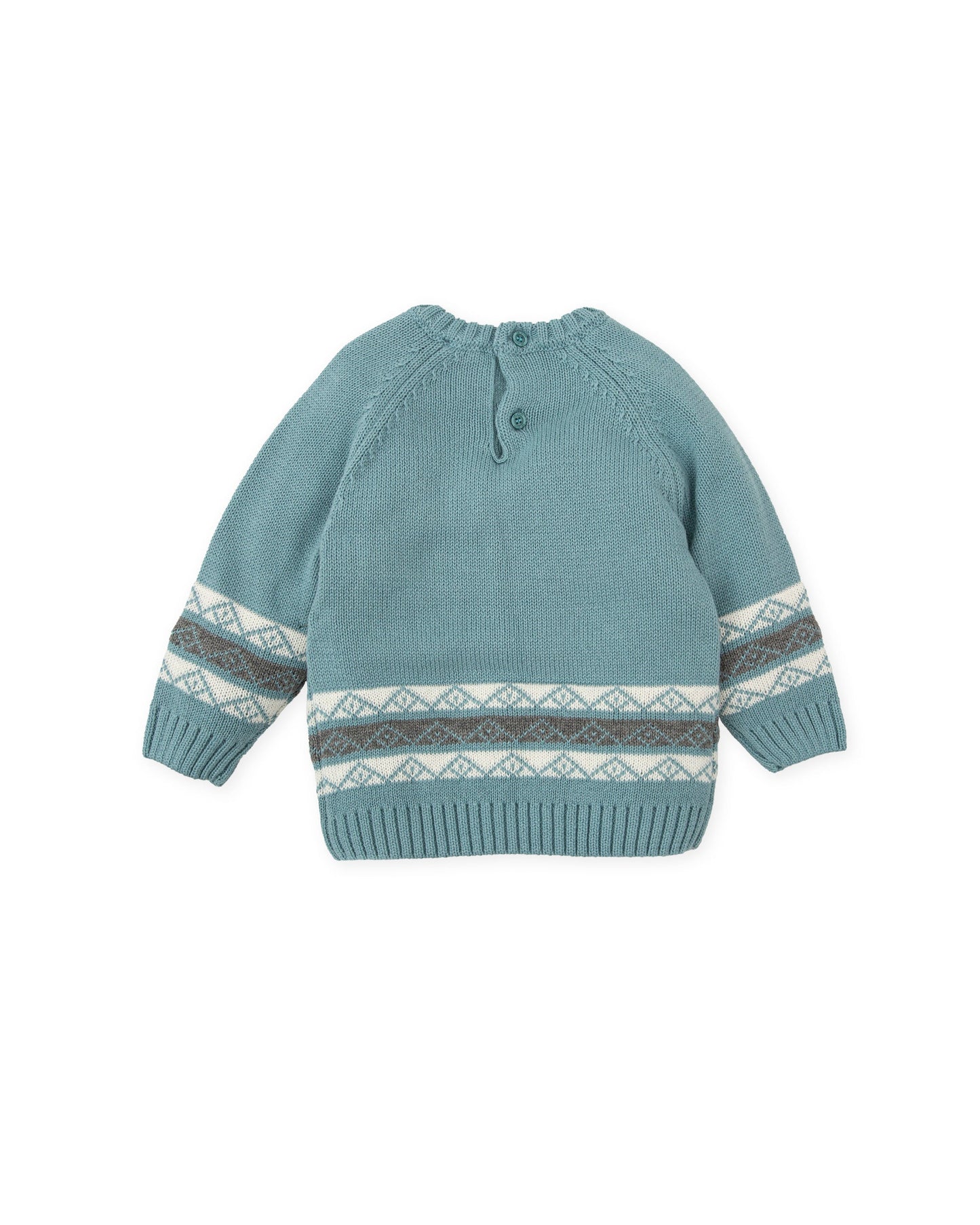 Elegant Sea Green Knit Sweater with Intarsia Pattern