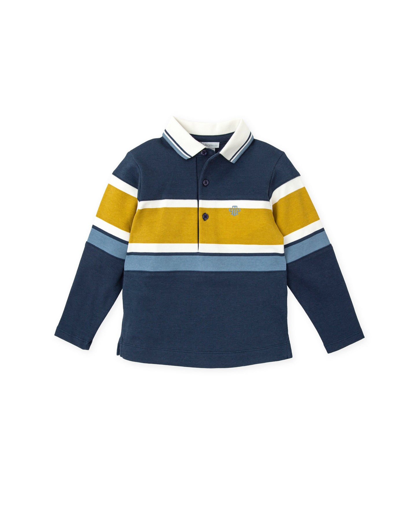 Stylish Navy Blue Polo Shirt with Striped Accents