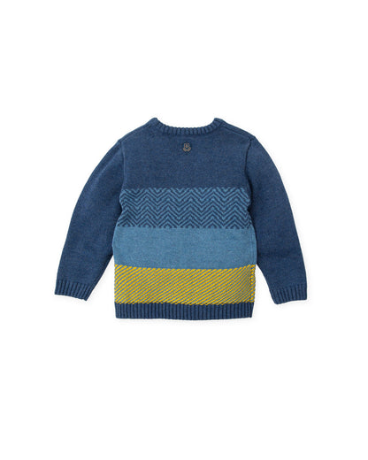 Men's Atlantic Blue Knit Sweater with Intricate Detailing