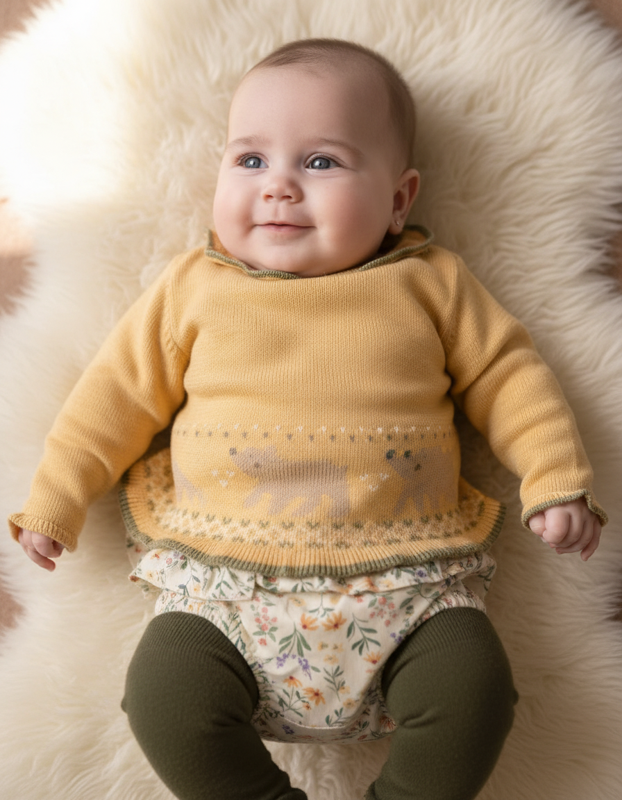 Cozy Bear Knit Sweater in Mustard Yellow for Toddlers