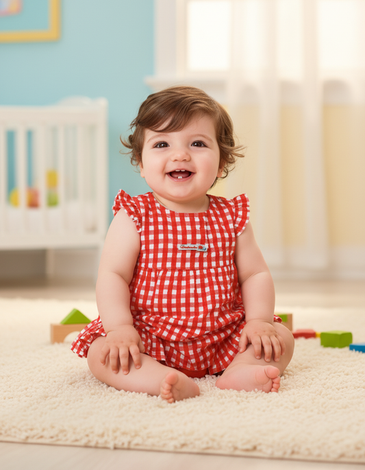 Charming Red Gingham Baby Dress with Matching Bloomers