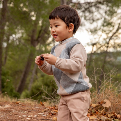 Cozy Kids' Sand Sweater with Diamond Knit Pattern