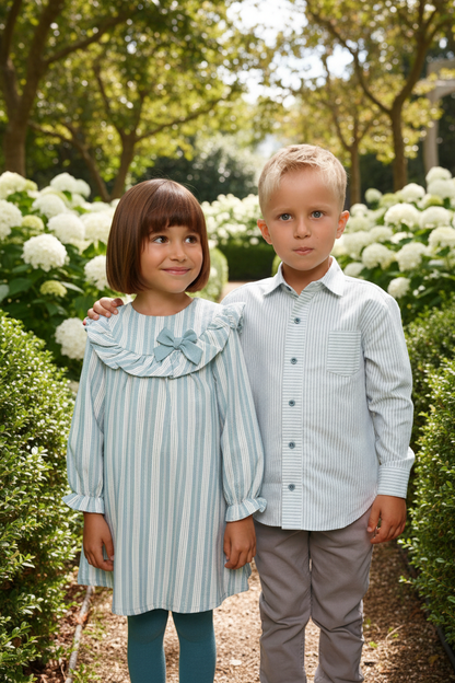 Stylish Sea Green Oxford Shirt for Kids - 100% Cotton Comfort