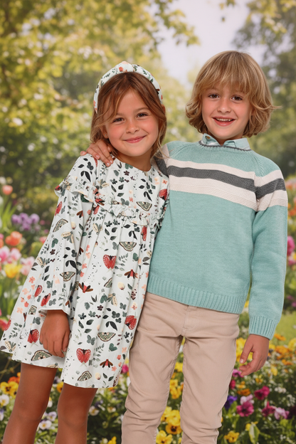 Stylish Sea Green Stripe Sweater for Kids - Tutto Piccolo