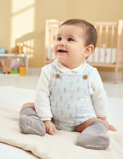 Sky Blue Bunny Print Baby Romper with Easy Diaper Access